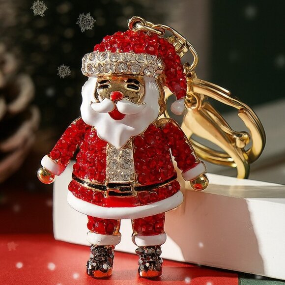 Accessories - Rhinestone Santa Claus Holiday Bling Handbag Keychain or key Charm Bag Accessory